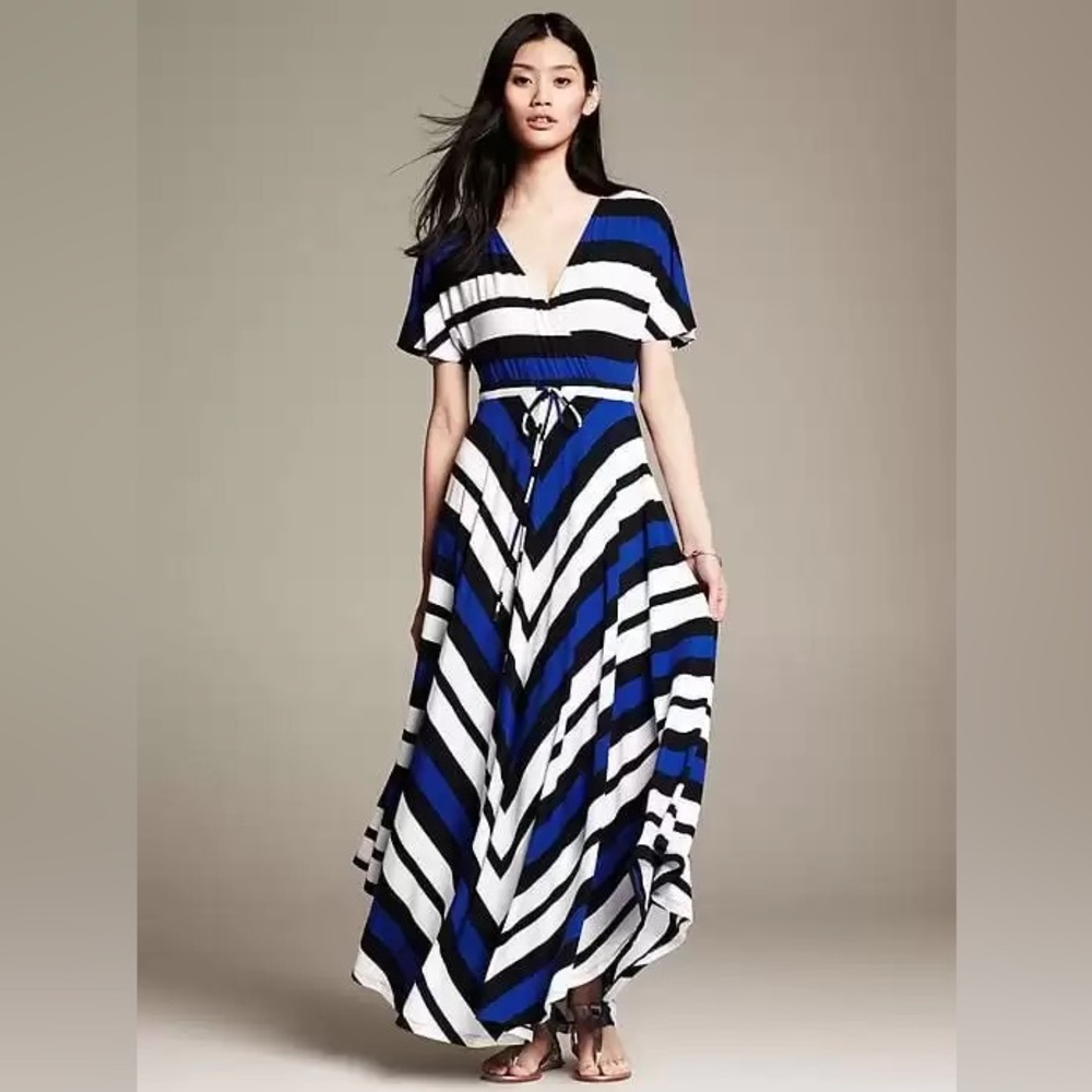 Banana republic blue and white striped maxi dress
